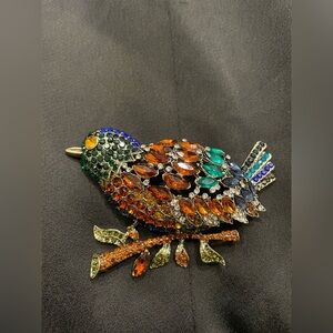Colorful Gemstone Bird Brooch
